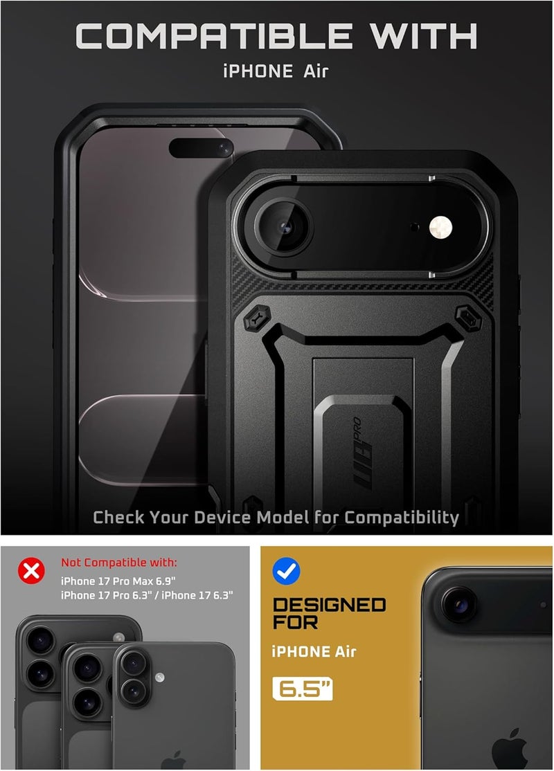 SupCase for iPhone Air Case with Camera Control Button (Unicorn Beetle Pro), [Built-in Kickstand & Screen Protector] [Military-Grade Protection] Heavy Duty Rugged Phone Case for iPhone 17 Air, Black - Image 2